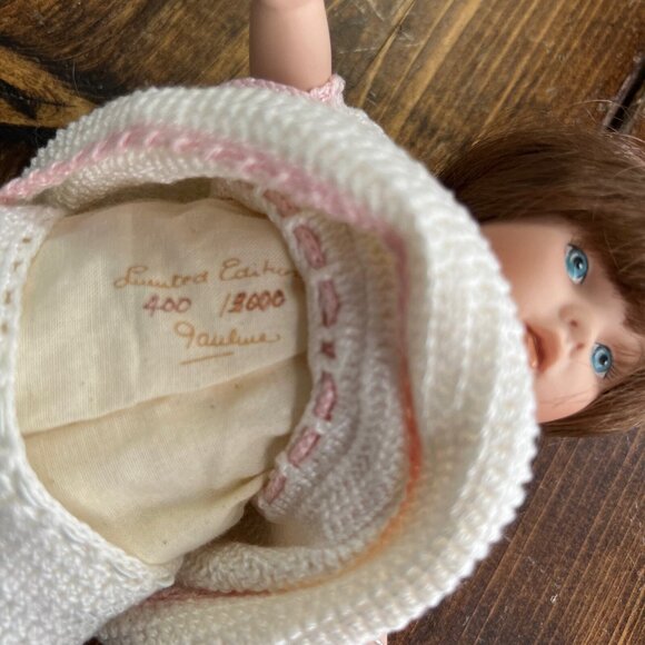 Pauline Bjonness Jacobsen Baby Doll Porcelain Brown Hair Blue Eyes Crochet - Picture 6 of 10